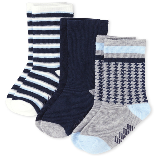 

s Toddler Boys Houndstooth And Striped Crew Socks 3-Pack - Gray - The Children's Place