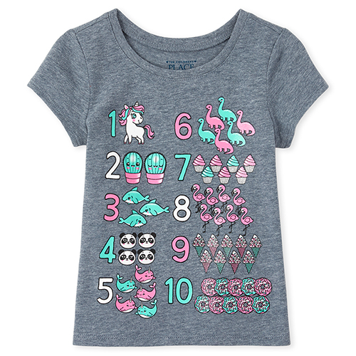 

s Baby And Toddler Glitter Unicorn Numbers Graphic Tee - Gray T-Shirt - The Children's Place