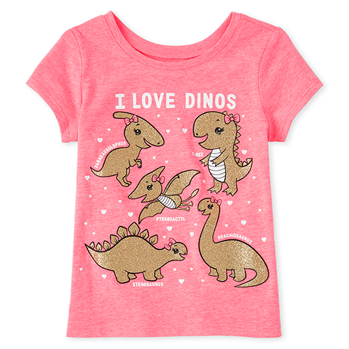 

s Baby And Toddler Glitter Dino Graphic Tee - Pink T-Shirt - The Children's Place