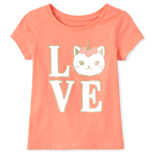 

s Baby And Toddler Glitter Love Caticorn Graphic Tee - Orange T-Shirt - The Children's Place