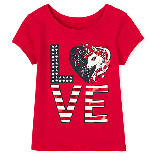 

s Baby And Toddler Americana Foil Love Unicorn Graphic Tee - Red T-Shirt - The Children's Place