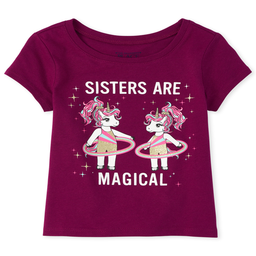 

s Baby And Toddler Glitter Sister Unicorn Graphic Tee - Red T-Shirt - The Children's Place