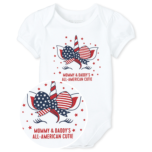 

s Baby Americana Glitter Mommy And Daddy Unicorn Graphic Bodysuit - White - The Children's Place