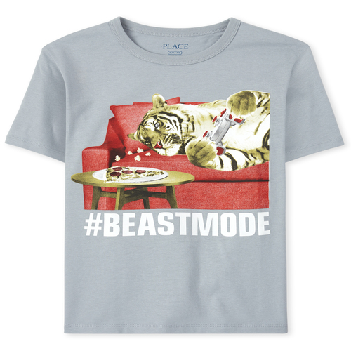 

s Boys Beast Mode Tiger Graphic Tee - Gray T-Shirt - The Children's Place