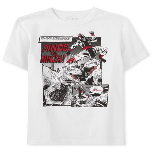 

s Boys Dino Ninja Comic Graphic Tee - White T-Shirt - The Children's Place