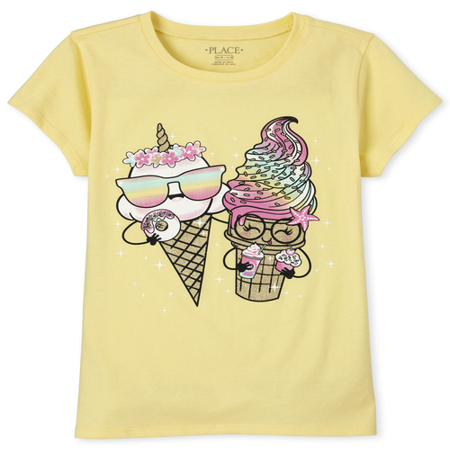 

Girls Glitter Ice Cream Graphic Tee - Yellow T-Shirt - The Children's Place