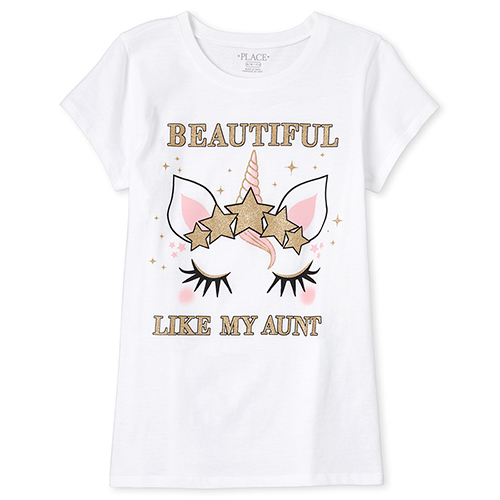 

s Glitter Aunt Unicorn Graphic Tee - White T-Shirt - The Children's Place