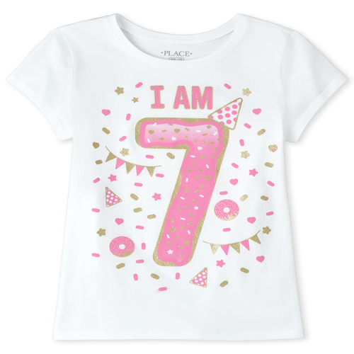 

s Birthday Glitter I Am 7 Graphic Tee - White T-Shirt - The Children's Place
