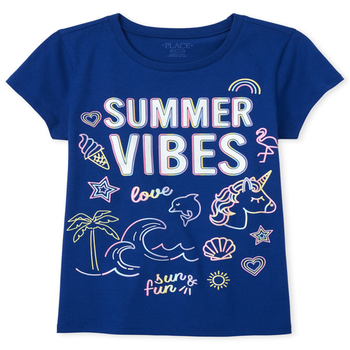 

Girls Glitter Summer Vibes Graphic Tee - Blue T-Shirt - The Children's Place