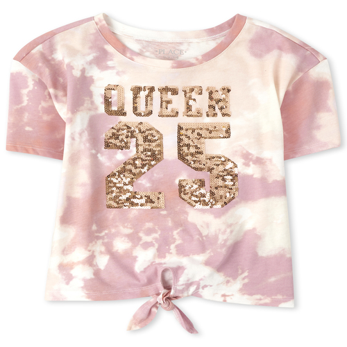 

Girls Active Glitter Tie Dye Tie Front Top - Pink - The Children's Place