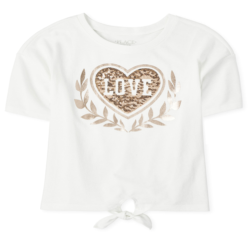 

Girls Active Embellished Tie Front Top - White - The Children's Place