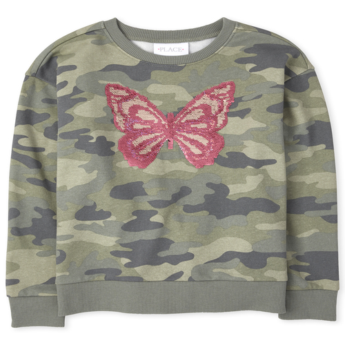 

Girls Active Flip Sequin Butterfly Camo Sweatshirt - Gray - The Children's Place