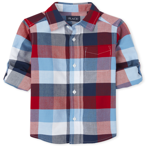 

Boys Boys Check Oxford Button Down Shirt - Red - The Children's Place