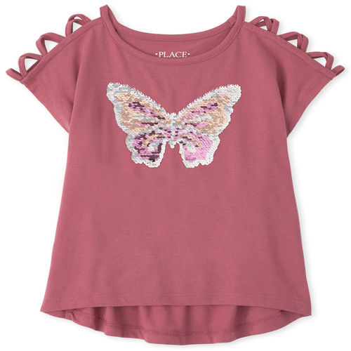 

Girls Flip Sequin Butterfly Cut Out Top - Pink - The Children's Place