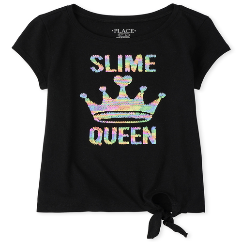 

Girls Flip Sequin Tie Front Top - Black - The Children's Place