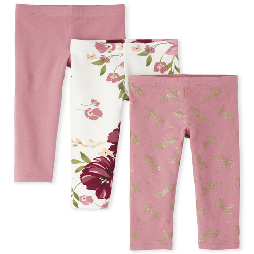 

Baby Girls Toddler Floral Unicorn Leggings 3-Pack - Pink - The Children's Place
