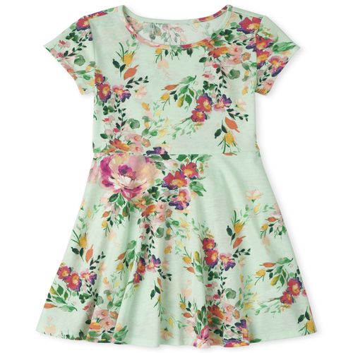 

Girls Floral Skater Dress - Green - The Children's Place
