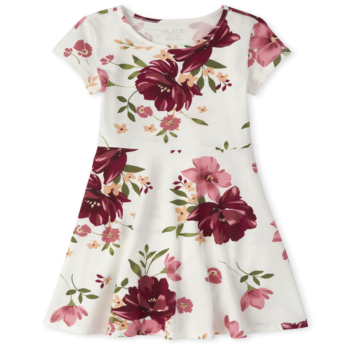

Girls Floral Skater Dress - White - The Children's Place