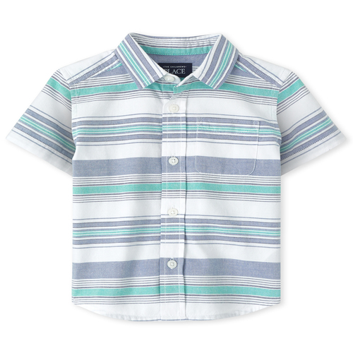 

s Baby And Toddler Boys Striped Oxford Button Down Shirt - Green - The Children's Place