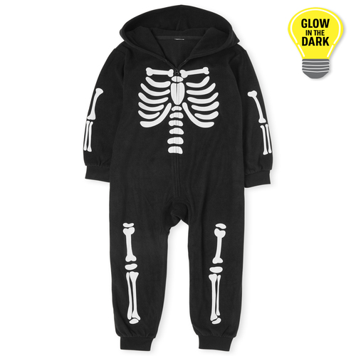 

s Unisex Kids Halloween Glow Skeleton Fleece One Piece Pajamas - Black - The Children's Place
