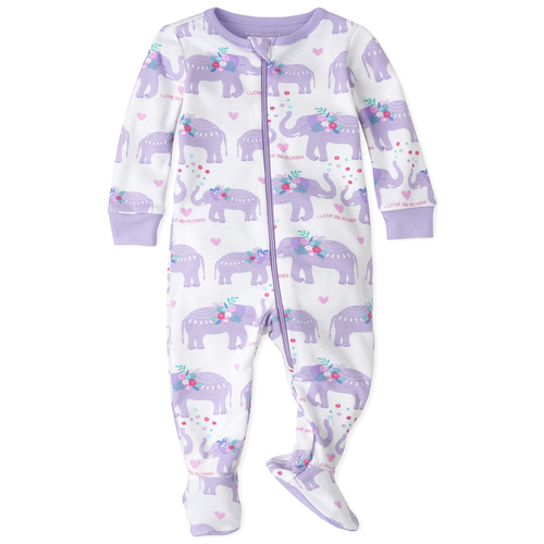 

s Baby And Toddler Elephant Snug Fit Cotton One Piece Pajamas - White - The Children's Place