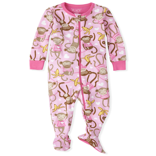 

s Baby And Toddler Monkey Snug Fit Cotton One Piece Pajamas - Pink - The Children's Place