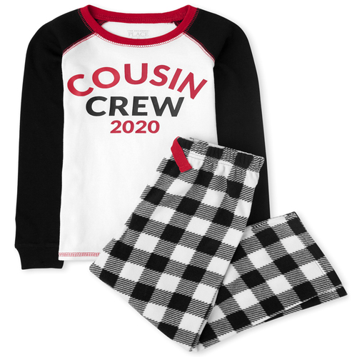 

s Unisex Kids Matching Family Buffalo Plaid Snug Fit Cotton And Fleece Pajamas - Black - The Children's Place