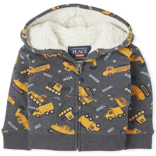 

s Toddler Boys Print Sherpa Zip Up Hoodie - Gray - The Children's Place
