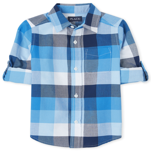 

Boys Boys Check Oxford Button Down Shirt - Blue - The Children's Place