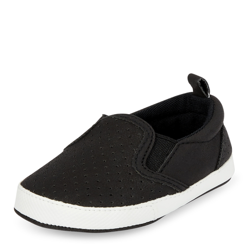 

Newborn Baby Boys Perforated Slip On Sneakers - Black - The Children's Place