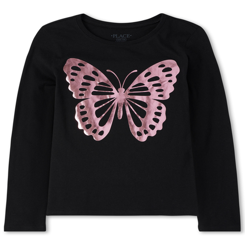 

Girls Foil Butterfly Graphic Tee - Black T-Shirt - The Children's Place