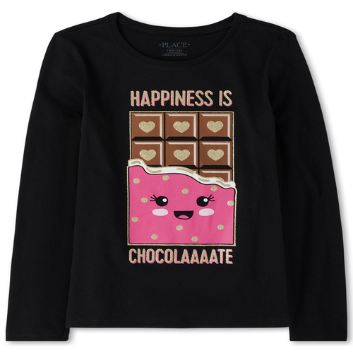 

Girls Glitter Chocolate Graphic Tee - Black T-Shirt - The Children's Place