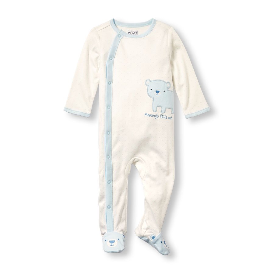Baby Boys Layette Long Sleeve Mommys Little Cub Bear Graphic Dot Print Sleep And Play