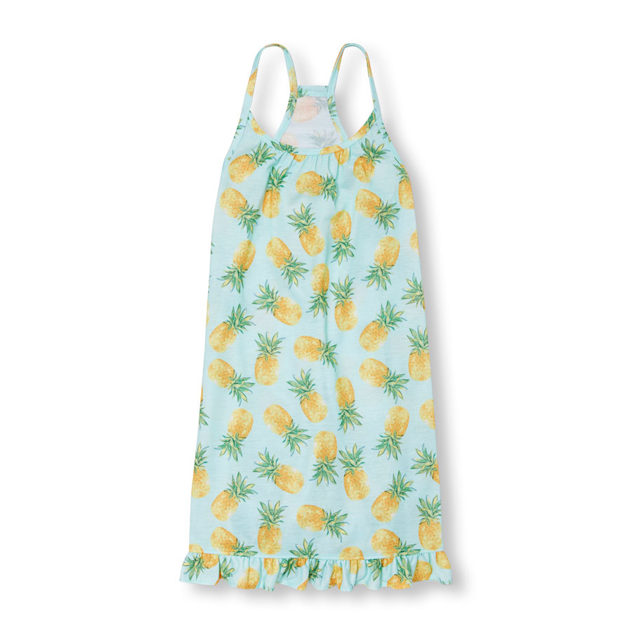 Girls Sleeveless Pineapple Print Ruffle Hem Nightgown | The Children's ...