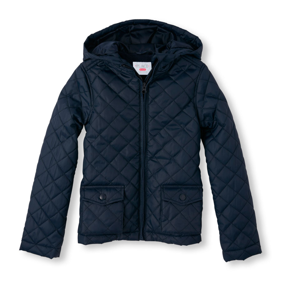 Girls Uniform Long Sleeve Quilted Hooded Barn Jacket | The Children's Place